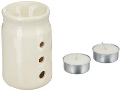 Maxime Candles Handcrafted Ceramic Aroma Oil Diffuser and Tealight Candles (9 cm x 9 cm x 10 cm, White)