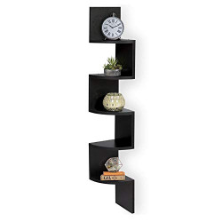 TRENDY Espresso Finish Zigzag 5 Tier Corner Wall Mount Shelf Unit|Racks| Shelves| Wall Shelf| Book Shelf| Vincent | Wall Decoration