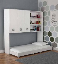 McAlba Multi-Functional Bed with Wall Storage in Satin White Finish by Mollycoddle