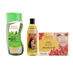  VLCC Ayurveda Hair Fall Control Shampoo, Ayurveda Hair Oil and Facial Kit Combo