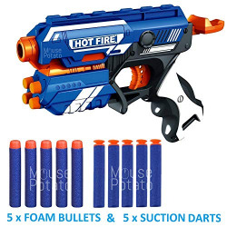 MousePotato Blaze Storm Soft Bullet Gun with 10 Foam Bullets & Suction Dart Bullets (HOT FIRE36)