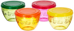 Amazon Brand - Solimo Set of 4 Bowls with snapfit Lid (220ml), Pink, Yellow, Green, Orange