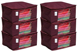 Kuber Industries 6 Piece Non Woven Saree Cover Set, Maroon (COMBONWCMBB15)