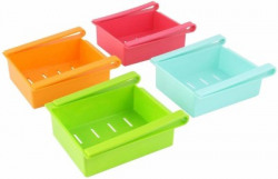 NIRVA Set Of 4 Pcs Multi-Purpose Fridge Space Saver Organizer Slide Freezer Storage Rack Plastic Kitchen Rack(Red, Orange, Green, Blue)