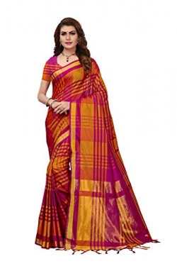 ANNI DESIGNER Cotton Silk Saree with Blouse Piece (E Kart_Orange & Magenta_Free Size)
