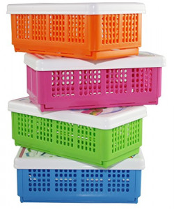 CSM Basket for Drawers(Plastic, 18x9.5x7cm, Multicolour) - Set of 4