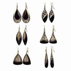Efulgenz Black Oxidised Gold Plated Combo of Dangler Earrings for Women