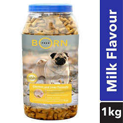 Bornfree Milk Flavour, Real Chicken Biscuit, Dog Treats - 1 kg Jar