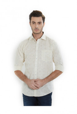 Solemio Yellow Printed Regular Cotton Shirt