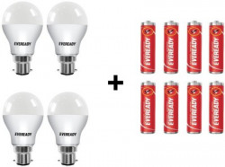 Eveready 9W LED Bulb Pack of 4 with Free 8 Batteries(White, Pack of 4)