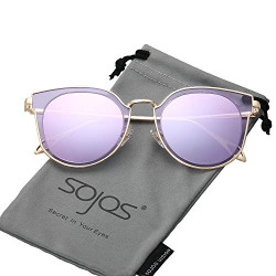 SOJOS Polarized UV Purple Mirrored Lens Oversize Metal Gold Frame Women's Sunglasses