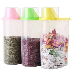 Slings Plastic Cereal Dispenser Kitchen Storage Jar Set, 1.9 litres, Set of 3, Multicolor
