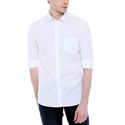 Dennis Lingo Men's Solid Slim Fit Casual Shirt (AZ301_White_M_White_M)