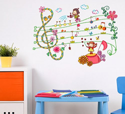 Decals Design 'Musical Notes with Flowers' Wall Sticker (PVC Vinyl, 90 cm x 60 cm), Multicolour