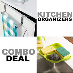 Angel Bear Combo of Brushed Steel Kitchen Towel Holder and Corner Sink Wash Basin Storage Organizer Rack
