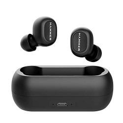 HAMMER Solo: Truly Twin Wireless Bluetooth V5.0 Earbuds with Mic & Charging Case, Android & iOS Compatible (Black)