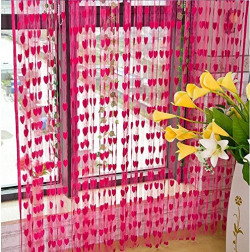 Ramcha Heart 2 Piece Polyester String Door Curtain Set - 6.5ft, Pink