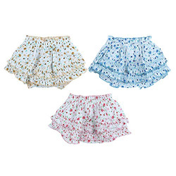 Superminis Baby Girl's Cotton Flower Print Panties with Frill, Pack of 3 (White, 0-3 Months)