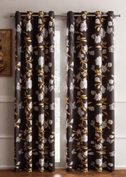 Flipkart SmartBuy 210 cm (7 ft) Polyester Door Curtain (Pack Of 2)(Floral, Brown)