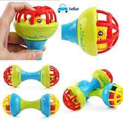 FunBlast Rattles for Kids, Rattles Bells Shaking Dumbbells Early Development Toys for Infants (Set of 2 Pieces)