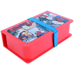 Marvel Spiderman Plastic Lunch Box Set, 730ml, 3-Pieces, Red/Blue