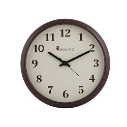 Amazon Brand - Solimo 11-inch Wall Clock (Step Movement, Brown Frame)