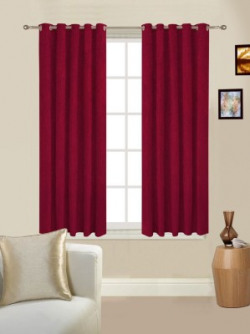 Optimistic Home Furnishing 150 cm (5 ft) Polyester Window Curtain (Pack Of 2)(Solid, Red)