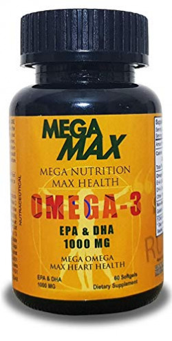 MegaMax Omega 3 Fish Oil , 1000 mg Triple Strength 550 mg EPA and 350 mg DHA -60 Capsules