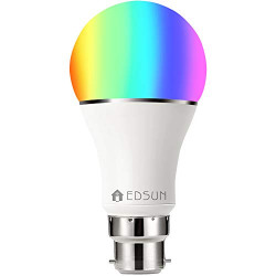 EDSUN Metal Smart LED Bulb WIFI Light, B22, 5W Equivalent to 60W RGBW Colour Changing, Timing Function, Remote Controlled IOS/Android Devices, No Hub Required Alexa, Google Home Compatible (White)