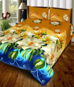 Home Pictures 144 TC Microfiber Double 3D Printed Bedsheet(Pack of 1, White)