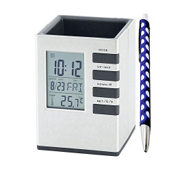 Tuelip Plastic Touch Sensitivity Desk Clock with Pen Holder Stand (12 cm x 8 cm x 8 cm)