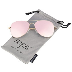 SOJOS Aviator Mirrored Sunglasses with Spring Hinges with Gold Frame and Pink Lens for Men and Women