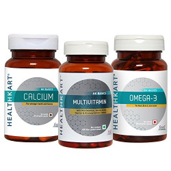 HealthKart Daily Essentials Combo (Omega - 60 Capsules + Multivitamin - 60 Tablets + Calcium - 60 Capsules)