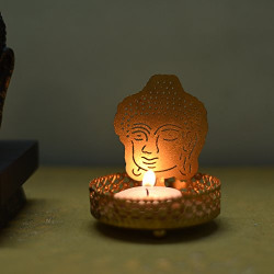 eCraftIndia Lord Buddha Metal Tea Light Holder (7.62 cm x 7.62 cm x 10.16 cm, Gold)