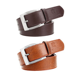 Hob London Fashion With Device Men's Synthetic Leather Belt (Brown, Free Size, Combo of 2)