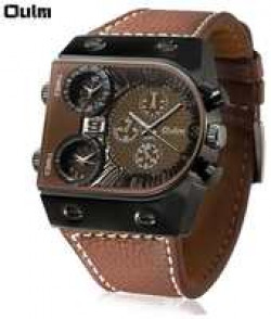 Oulm Multi-Function 3-Movt Quartz Leather Wristwatch Men Military Sports Watch