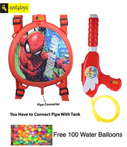 Zest 4 Toyz Holi Water Gun with High Pressure Holi Pichkari with Back Holding Tank, Holi 1.5 Litre - Red Color (Assorted Designs)