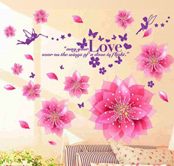 Decals Design 'Dreamy Pink Flowers Blowing' Wall Sticker (PVC Vinyl, 50 cm x 70 cm, Multicolour)
