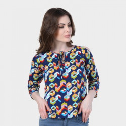 Crease & Clips Casual 3/4th Sleeve Floral Print Women's Multicolor Top