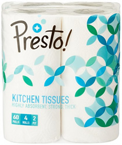 Amazon Brand - Presto! 2 Ply Kitchen Tissue/Towel Paper Roll - 4 Rolls (60 Pulls Per Roll)