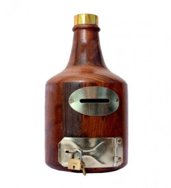 Brown Wooden Bottle - shaped Piggy Bank by Shilpi 25%OFF