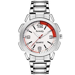 Howdy Analog Stainless Steel Strap Men's Watch (Red Silver)