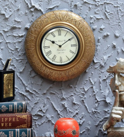 Gold Finish Pine Wood & Brass Wall Clock by D'Dass 87%OFF