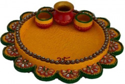 JaipurCrafts Traditional With Kalash Wooden, Ceramic Pooja & Thali Set (1 Pieces, Multicolor)
