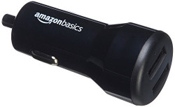 AmazonBasics 4.8 Amp/24W Dual USB Car Charger for Apple and Android Devices, Black