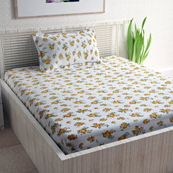 Divine Casa Sense 104 TC Cotton BedSheet with 1 Pillow Cover - Floral, Yellow and Green