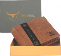 Hidelink Men Tan Genuine Leather Wallet(9 Card Slots)