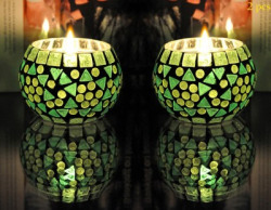 Lal Haveli Home Decorative Night Lamp tea light Stand Glass Candle Holder Set(Multicolor, Pack of 2)