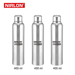 Eco-Friendly Wide Mouth 400ml Stainless Steel Reusable Water Bottle Durable Single Wall Insulation Pack of 3 Pieces, silver