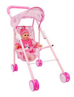 Toyshine Stroller Baby Doll with Real Moving Stroller, 12 Baby Sounds
